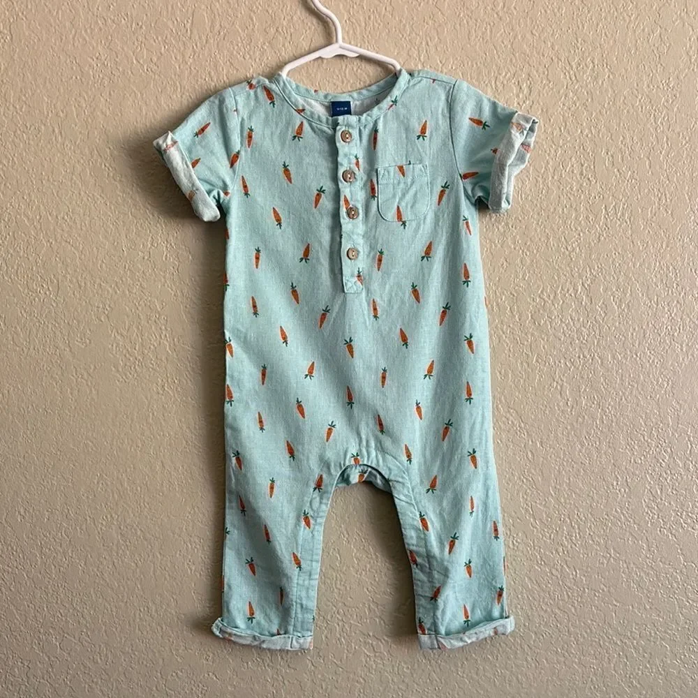 Old Navy Baby Short Sleeve Linen Blend Henley One Piece